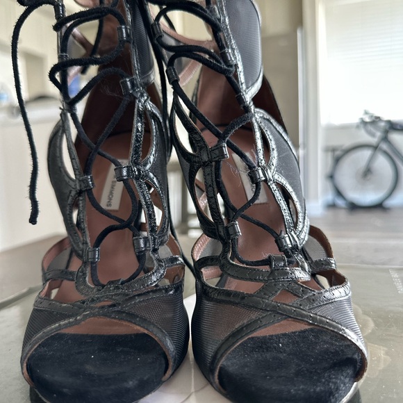 Tabitha Simmons Black Mesh Lace-Up Heels - Picture 9 of 9